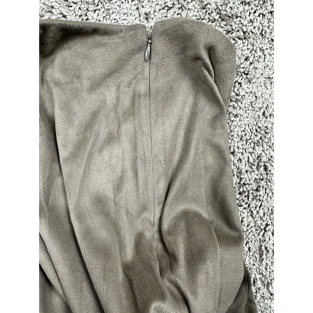 J. Jill‎ Faux Suede Midi Skirt Gray Flounce Hem Boho Workwear Size 10 NWT